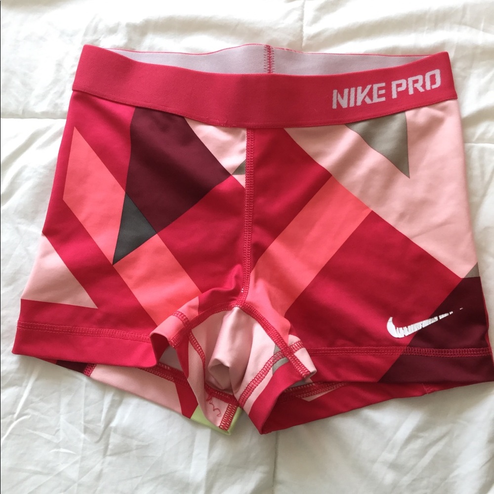 Red geometric patterned Nike pro spandex shorts